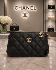 Black Quilted Makeup Bag with Chain Strap GWP/VIP Gift Cosmetic Pouch New