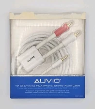 Auvio 3-Foot 1/8' Stereo Mini to Dual RCA Y-Cable (White) NOB OPEN BOX