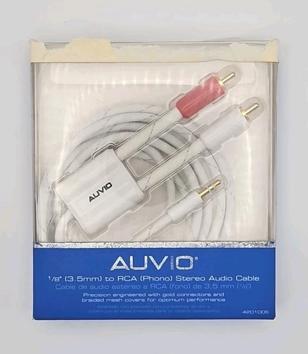 Auvio 3-Foot 1/8' Stereo Mini to Dual RCA Y-Cable (White) NOB OPEN BOX