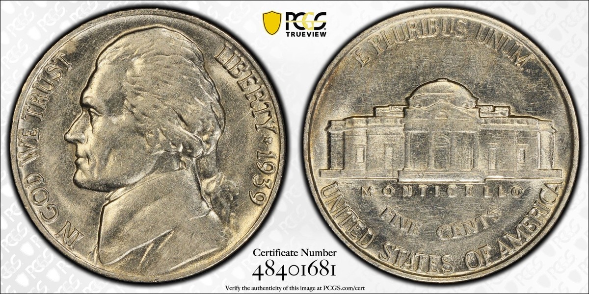 1939 5c Jefferson Nickel Doubled Monticello PCGS AU 55 | eBay