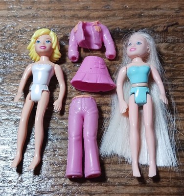 2 Vintage Polly Pocket Doll Lot w Pink Clothes Outfits