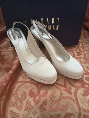 Stuart Weitzman Sz 8 White Satin Wedding Shoes -  NIB