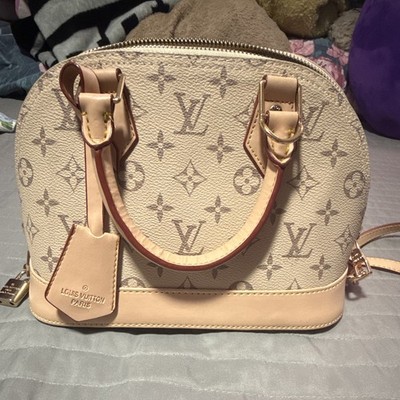 Louis Vuitton Monogram Satchel Beige Zip Top Handle Detachable Strap Gold