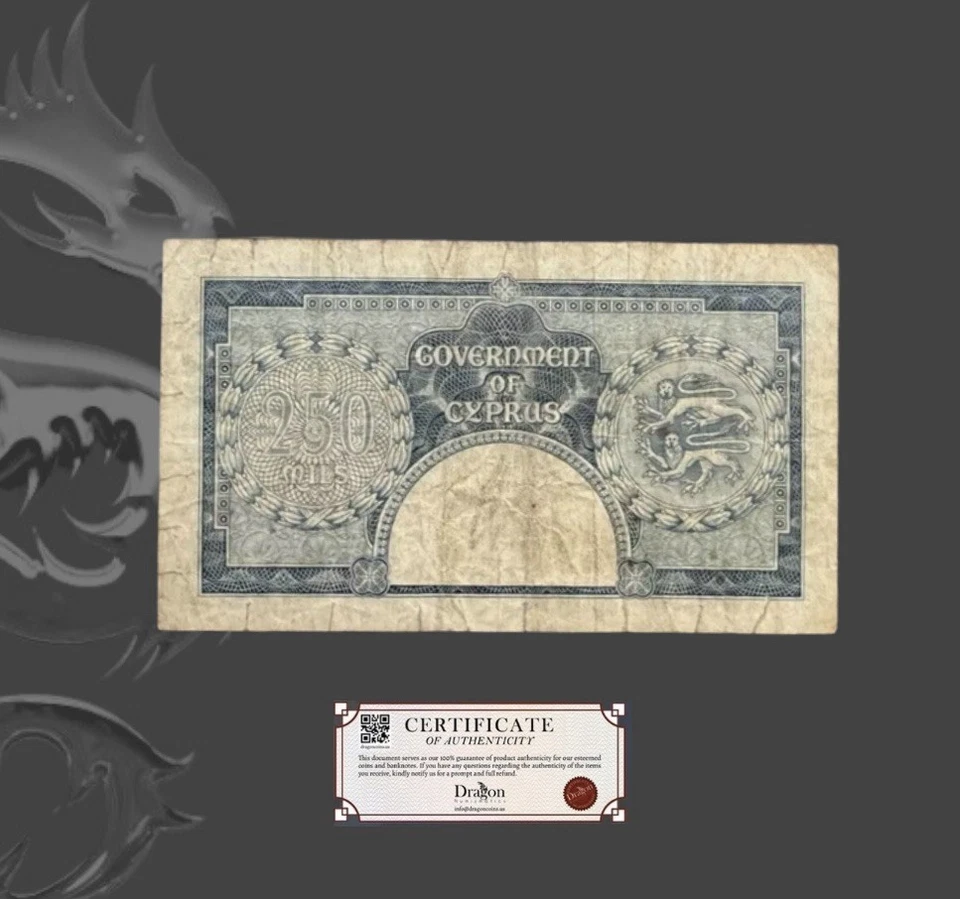 Chipre Administración Británica 250 Mils Wmk 1955-60 Gobierno Pick# 33a PMG VF20 Foto 4 de 4