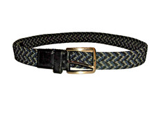 Tommy Bahama Mens Black Blue Multi Color Stretch Web Woven Belt Leather Tabs S/M