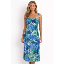 RACHEL ZOE Tropical Floral Panther Smocked Midi Dress Women Size L