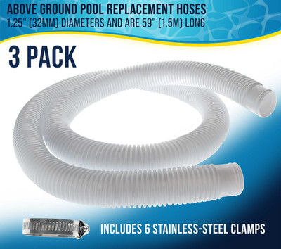 3 Pack Pool Filter Pump Hoses 1.25'' x 59'' w/ 6 Clamps for Above Ground Pools