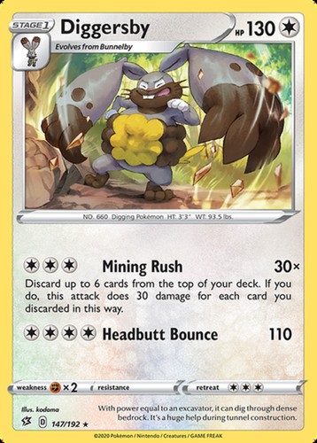 Diggersby - 147/192 - Rare (Lp) Rebel Clash - Colorless Pokémon