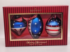 Waterford Holiday Heirloom 3 Red White  Blue Stars  Stripes Ornaments w/Box