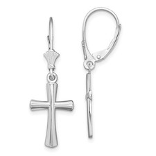 Sterling Silver Cross Pendant Earrings Dangle Beveled Charm for Men and Women