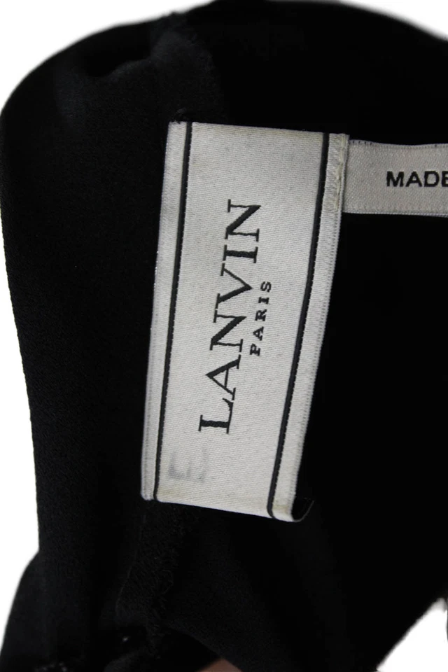 Lanvin 女式圆领短袖衬衫鱼子酱黑色 38 码 — 第 4/4 张图片