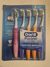 Oral-B Pulsar Toothbrush Expert Clean Medium Bristles Vibrating Battery Op 5 pck