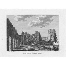 Caerphilly Castle, the Great Hall, Glamorganshire - Antique Print 1786