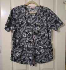 CHEROKEE Inspired Comfort Women's XL 100 Cotton Grey Floral Scrub Top