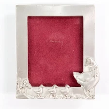 Vtg Pewter Photo Picture Frame Mini Size 1980s Goose with Babies Seagull Canada