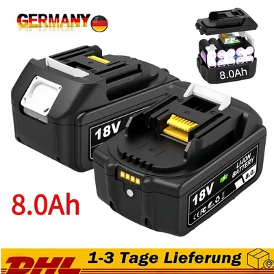 MARKENLOS 2X 8,0Ah Makita Akku 18V BL1860B BL1850B BL1830 BL1860 BL1890 Ersatzakku LED DE
