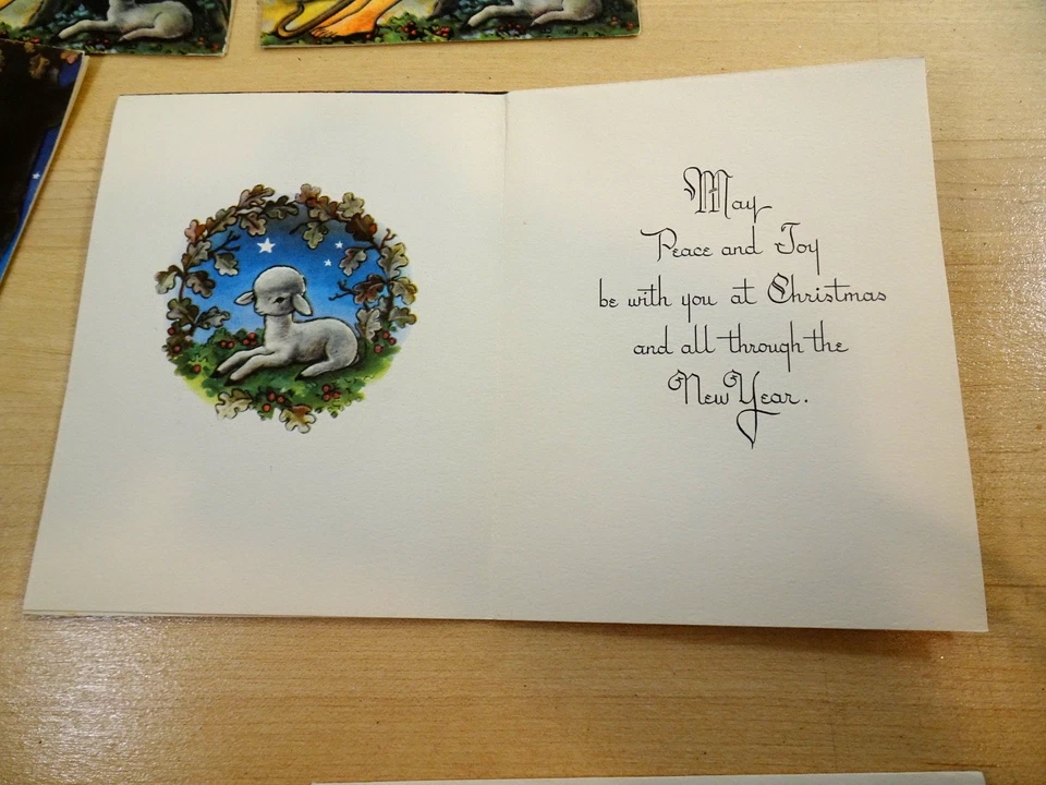 4 Vintage Unused Crestwick CHRISTMAS CARDS Shepherd Girl Holiday Greetings - Image 2 of 3