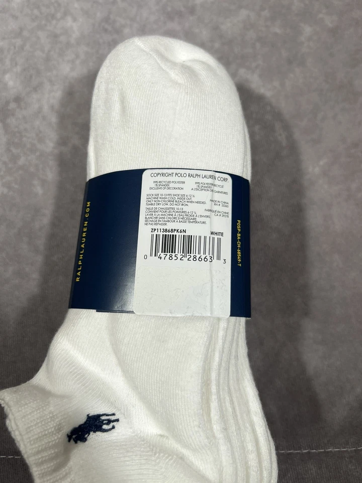 Meias Polo Ralph Lauren Masculina 6 Pares Clássicas de Algodão Esporte Corte Baixo Grande 10-13 - Imagem 4 de 4