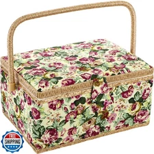 ZOOFOX Large Sewing Basket, Vintage Wooden Sewing Box with Remova