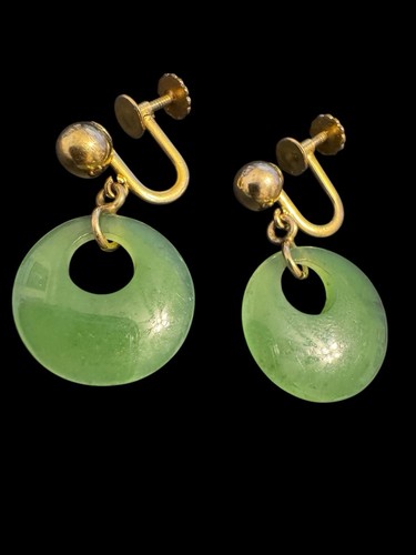 Pendientes de aro de donut de jade vintage atornillados, oro 12k relleno Z11 - Imagen 2 de 7