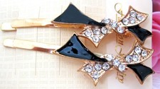 2pcs Girls Crystal Bow Rhinestone Party Hair Clips new