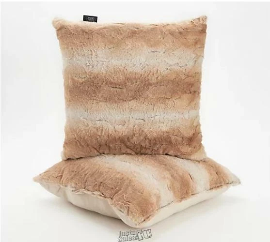 Juego de 2 almohadas de chinchilla de ónix de piel sintética Dennis Basso de 18" x 18" a rayas negras Foto 2 de 4