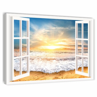 Tableau Moderne Sur Toile 'Mare E Finestra 3' - 70x50 Cm - Neuf, Fait Main En Italie