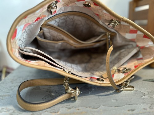 Calvin Klein CK Monogram Tote Satchel Purse Multi Colored Pockets Shoulder Bag - Picture 3 of 8