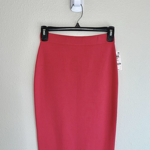 Bar III Rib Knit Midi Pencil Skirt Hot Pink Bodycon Zipper Stretch Sz Small NWT - Picture 2 of 11