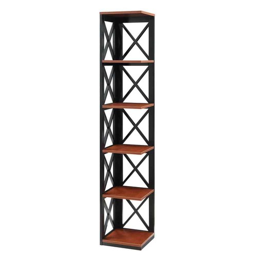 Oxford 12 in. W Cherry/Black 5 Tier Corner Bookcase