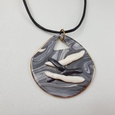 Ceramic Necklace Gray Swirl White Cord Pottery Long Statement Textured