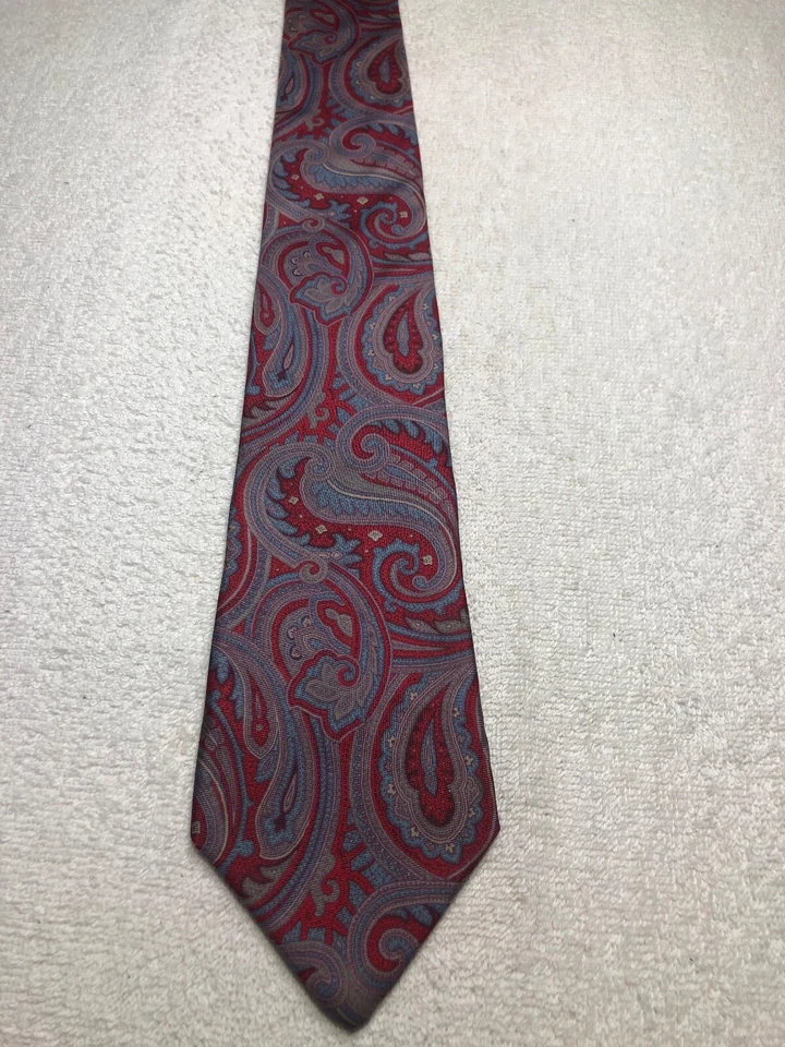 GEOFFREY BEE МУЖСКОЙ ГАЛСТУК КРАСНЫЙ С СИНИЙ И СЕРЫЙ ПЕЙСЛИ 3,5 X 58 - Изображение 2 из 4