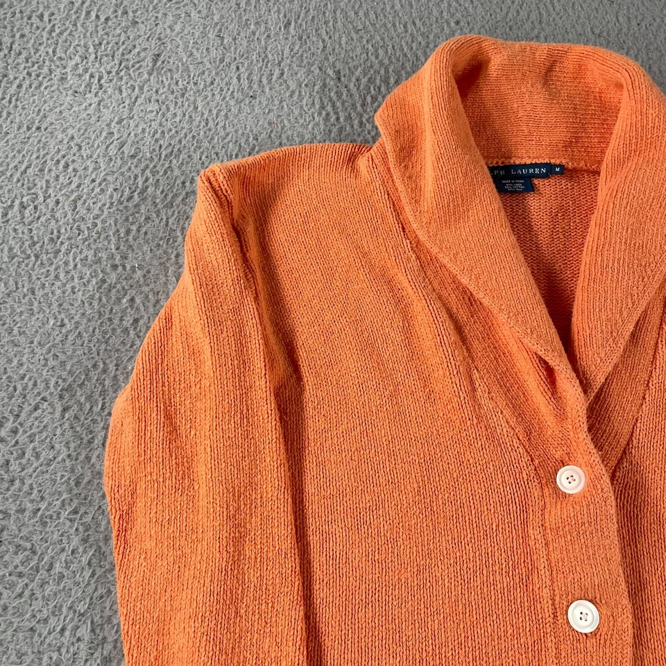 Cárdigan Ralph Lauren para mujer talla mediana capucha cuello suéter naranja mezcla de lino Foto 2 de 4