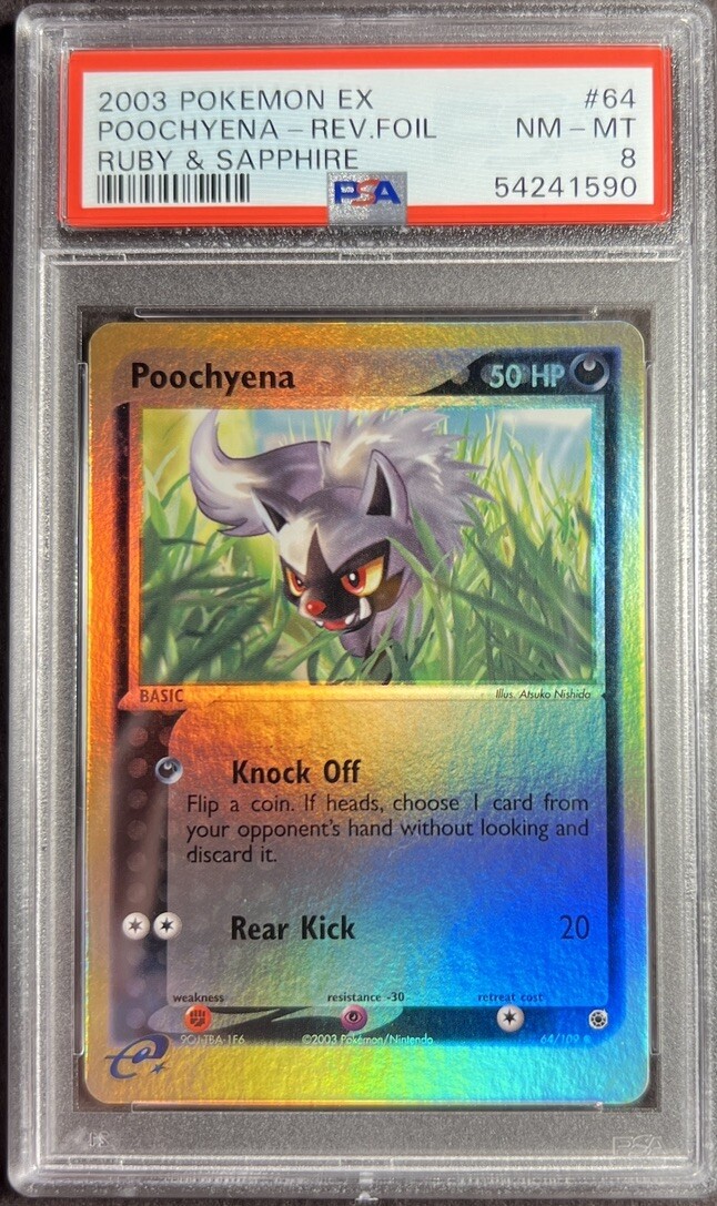 2003 Pokémon EX Ruby & Sapphire 64 Poochyena Reverse PSA 8