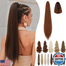 Cephermer Ponytail Extension Claw 18" 20" Long Curly Wavy Straight Clip in Na