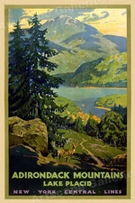 1920s Adirondack Lake Placid New York Vintage Style Travel Poster - 24x36