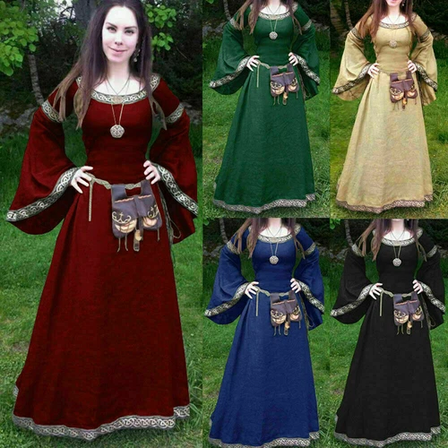 NEW Fashion Women Renaissance Costume Long Flare Sleeve Medieval Fairy Dress - Picture 3 of 14