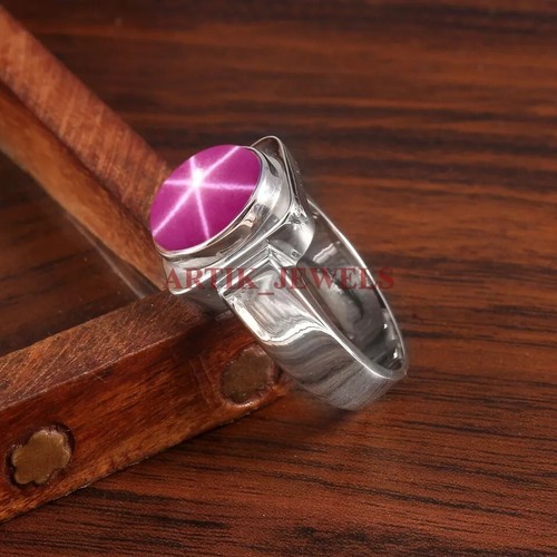 Laboratoryjnie stworzony kamień szlachetny gwiazda lipy z pierścionkiem ze srebra próby 925 dla mężczyzn #17 - Zdjęcie 10 z 10