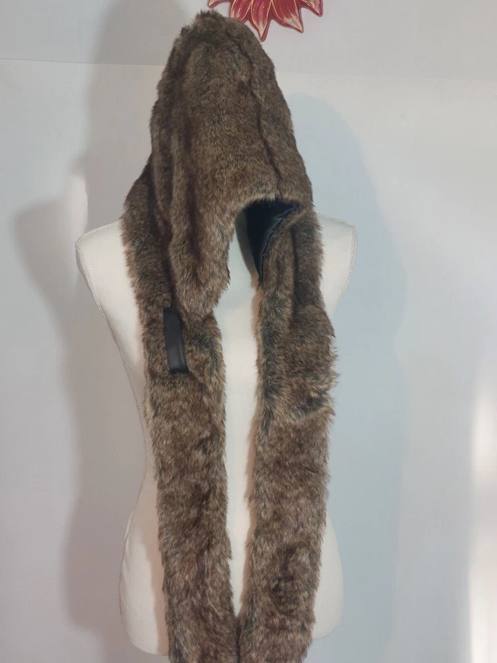 Faux Fur Hooded Scarf Super Soft One Size Fits Most Winter Hat Wigens - Image 3 of 4