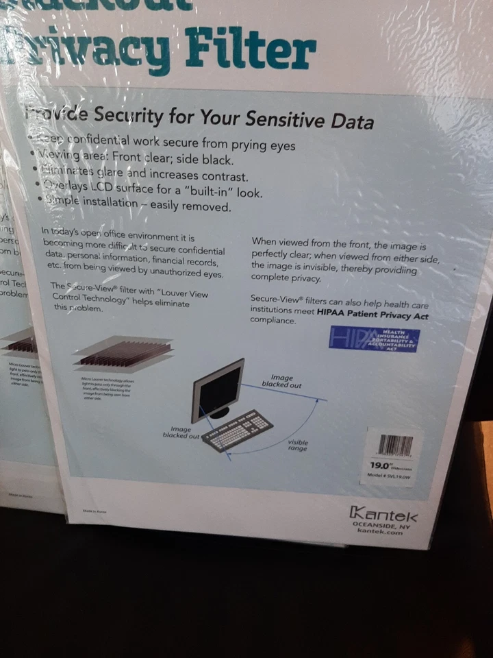 FOUR Kantek Secure View LCD Monitor Privacy Filter For 19" Widescreen, SVL190W - Image 4 of 4