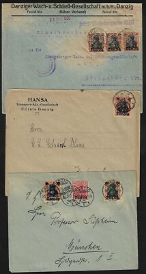 DANZIG 1920 THREE COVERS FRANKED GERMAN STAMPS OVPTD DANZIG & CANCELLED DANZIG
