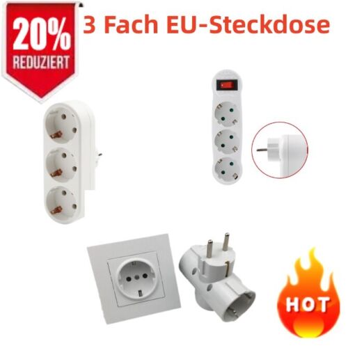 3 Fach EU.Steckdose Mehrfachstecker Steckdosenleiste Dreifachstecker Adapter-hot