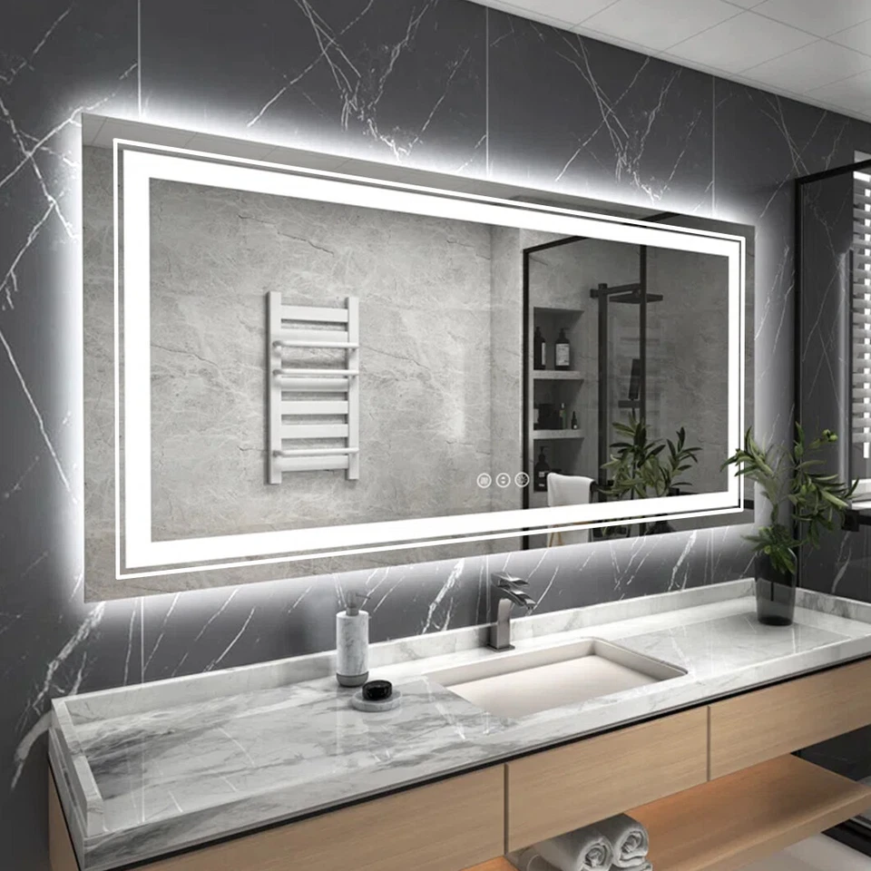 Espejo de baño LED de 10 tamaños montado en la pared tocador maquillaje antiniebla enchufe/cable duro EE. UU. Foto 2 de 4