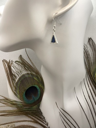 Abalone Triangular Drop Earrings Turquoise/Blues Shell 925 Silver Hooks Handmade - Picture 12 of 13