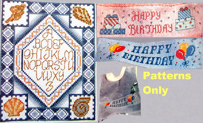 Seashells Sampler Happy Birthday Baby Bib Towel Design CROSS STITCH PATTERNS