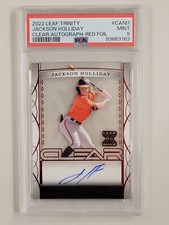 2022 Leaf Trinity Clear Red Foil Jackson Holliday Rookie Auto #/3 PSA 9