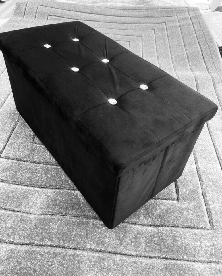 Storage Box Crushed Velvet Diamante Ottoman Folding Foot Stool Seat or Benches - Image 4 of 4