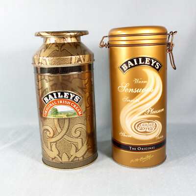 Bailey's Irish Cream Vintage Tins 2002 Two Gold Hinged 1992 Brown/Gold Screw Top