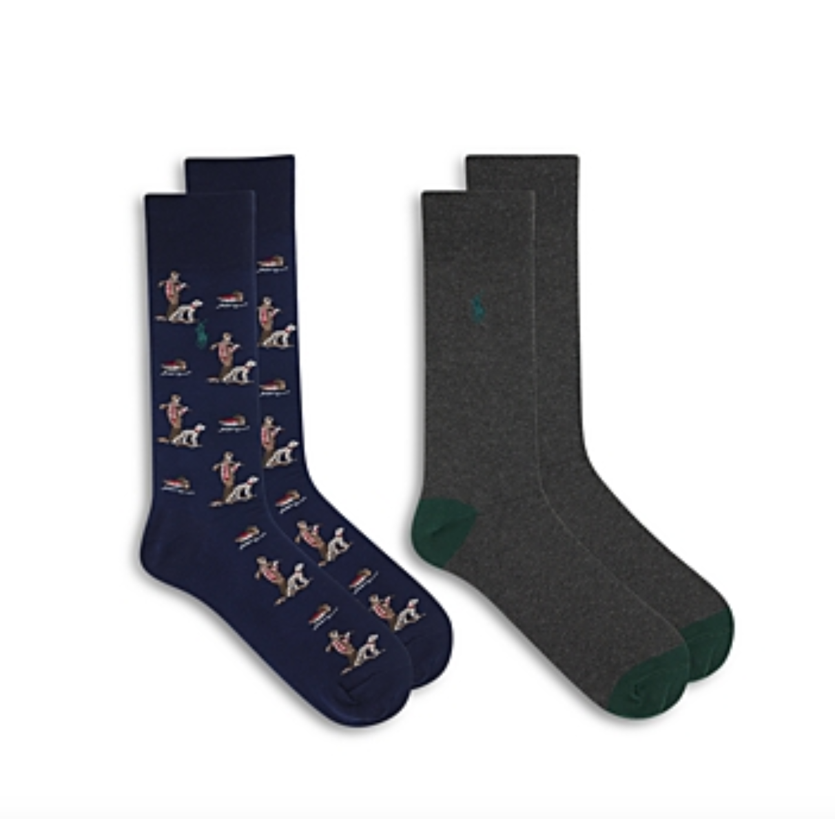 PONY NUOVE CON ETICHETTE Polo Ralph Lauren calze da caccia e cane confezione da 2 grigio blu taglia 10 13