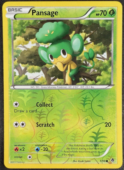 Pokemon - Pansage - 1/98 - Emerging Powers - REVERSE HOLO   - NM/M